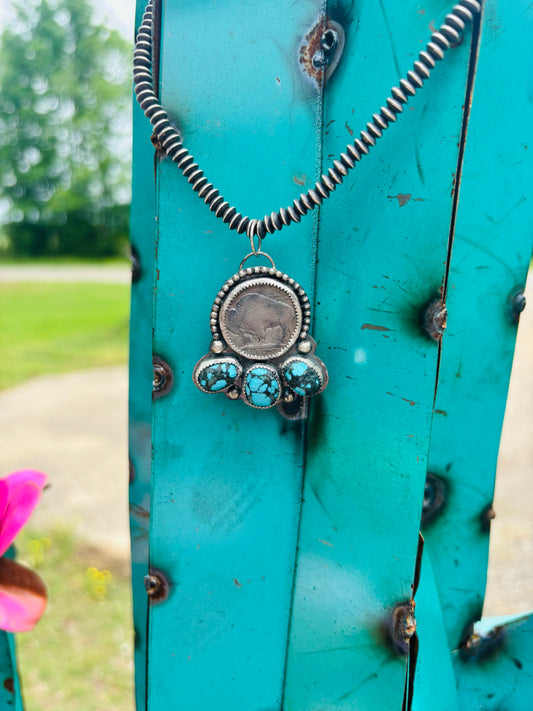 Turquoise and Buffalo Nickel Pendant
