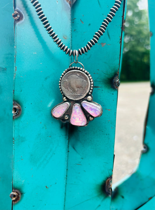 Buffalo Nickel and Opal Pendant